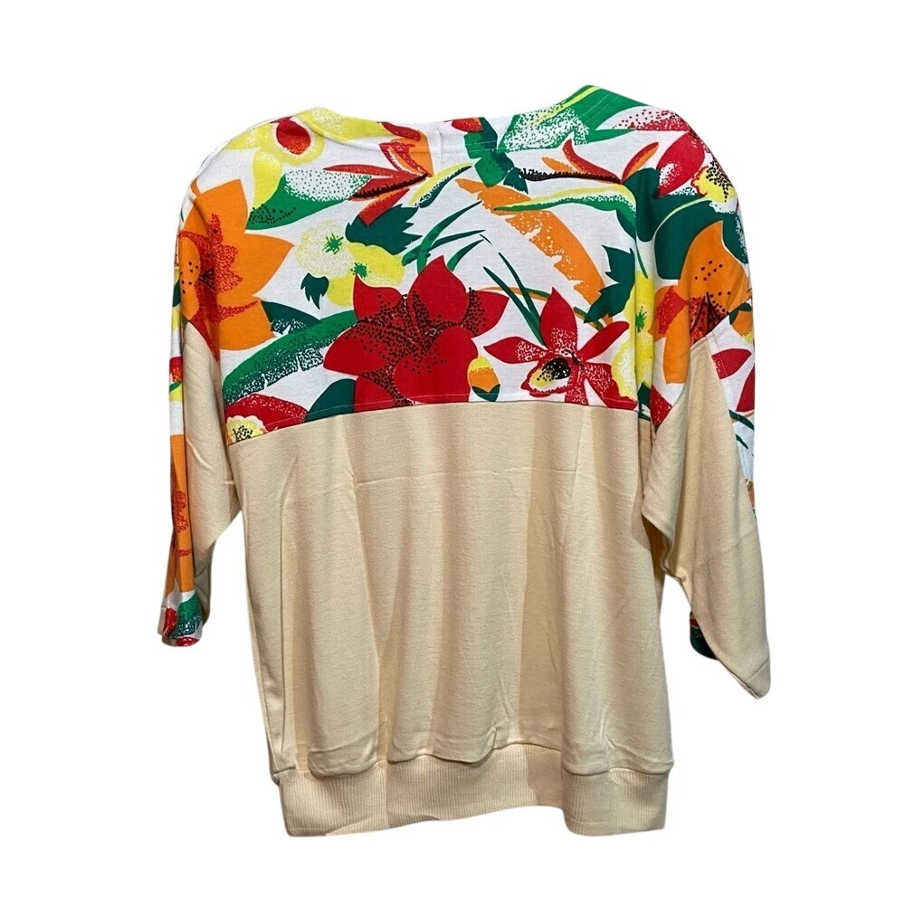 Vintage Maori Bee Women's Crewneck Sweatshirt LARGE Tan Sequins Tropical 80s 90s - Picture 2 of 6